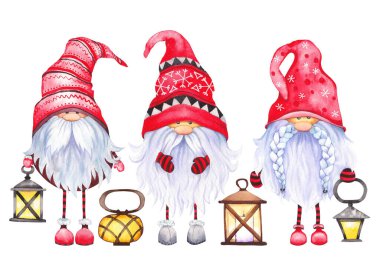 Fenerli üç İskandinav Noel Cücesi.