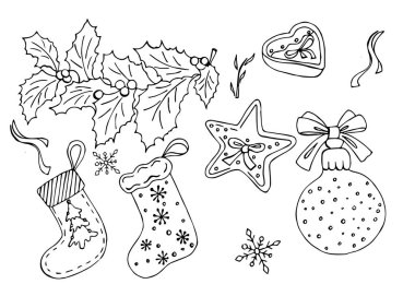 Noel ve yeni yıl için öğeleri doodle, kartpostal için kullanılabilir, videolar ve afiş doodle