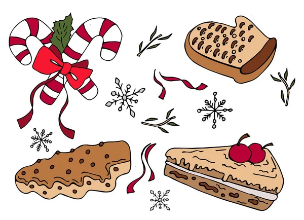 Vektor Doodle Elemente Wie Süßigkeiten Und Kuchen Und Lebkuchen Für — Stockvektor
