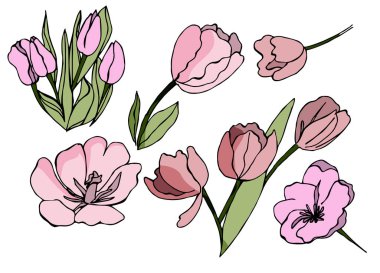 Gözleri vektör çizim ile Lale çiçek beyaz arka plan üzerinde. Doodle tarzda idam. Tasarım çok yararlı