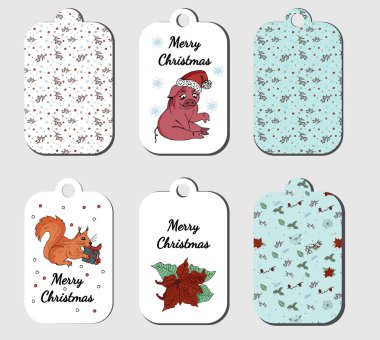 Hediyeler ve presents için vektör Etiketler. Şirin doodle çizilmiş öğelerinde el.