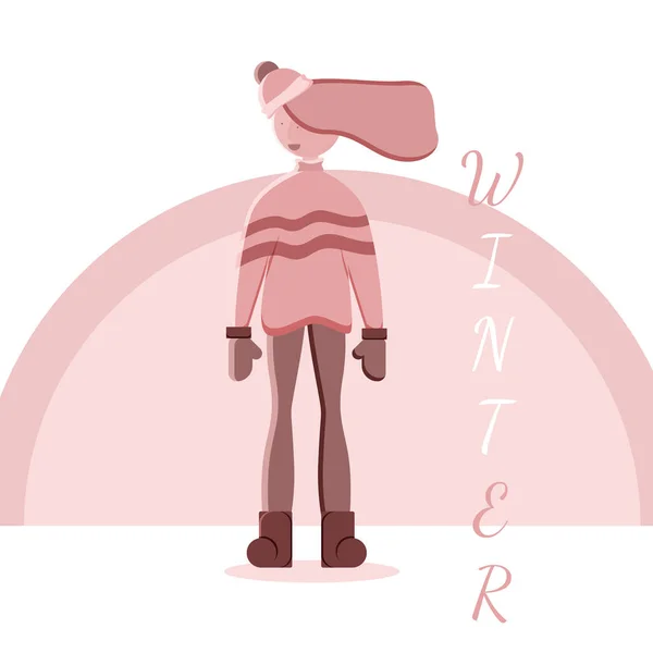 Vector Girl Wearing Warm Winter Clothes Isolated Illustration — Stock Vector