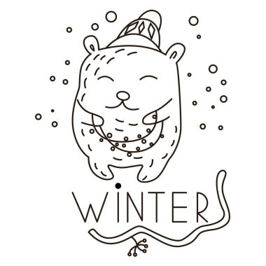 Garland tutarak ve boyama kitabı için kafasını sevimli şapka giyen vektör doodle komik yaratık