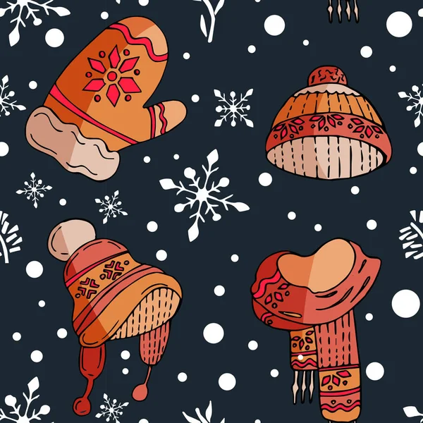 Nahtloser Vektor Winter Urlaub Hintergrund Mit Künstlerischen Handgezeichneten Winter Bunte — Stockvektor