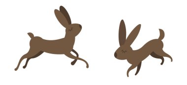 Düz vektör çizgi film karakteri resimli. Kahverengi tasarım amaç için uzun kulaklı tavşan