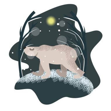 Vektör kutup ayısı şirin illüstrasyon için kartpostallar ve kış selam kış arka plan üzerinde düz