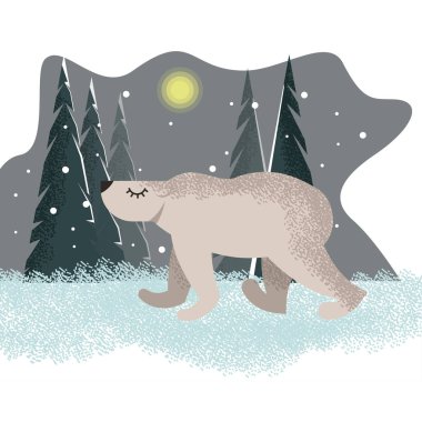 Vektör kutup ayısı şirin illüstrasyon için kartpostallar ve kış selam kış arka plan üzerinde düz