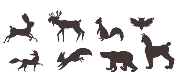 Conjunto Vectorial Animales Invierno Sobre Fondo Blanco Dibujado Estilo Plano — Vector de stock