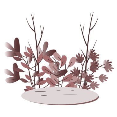 Vektör bloom sahne ile düz dekoratif öğeler bırakır