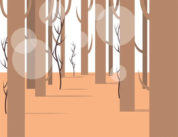ベクトル フラット漫画の背景木とフレックのラウンド 森のシーンで — ストックベクタ
