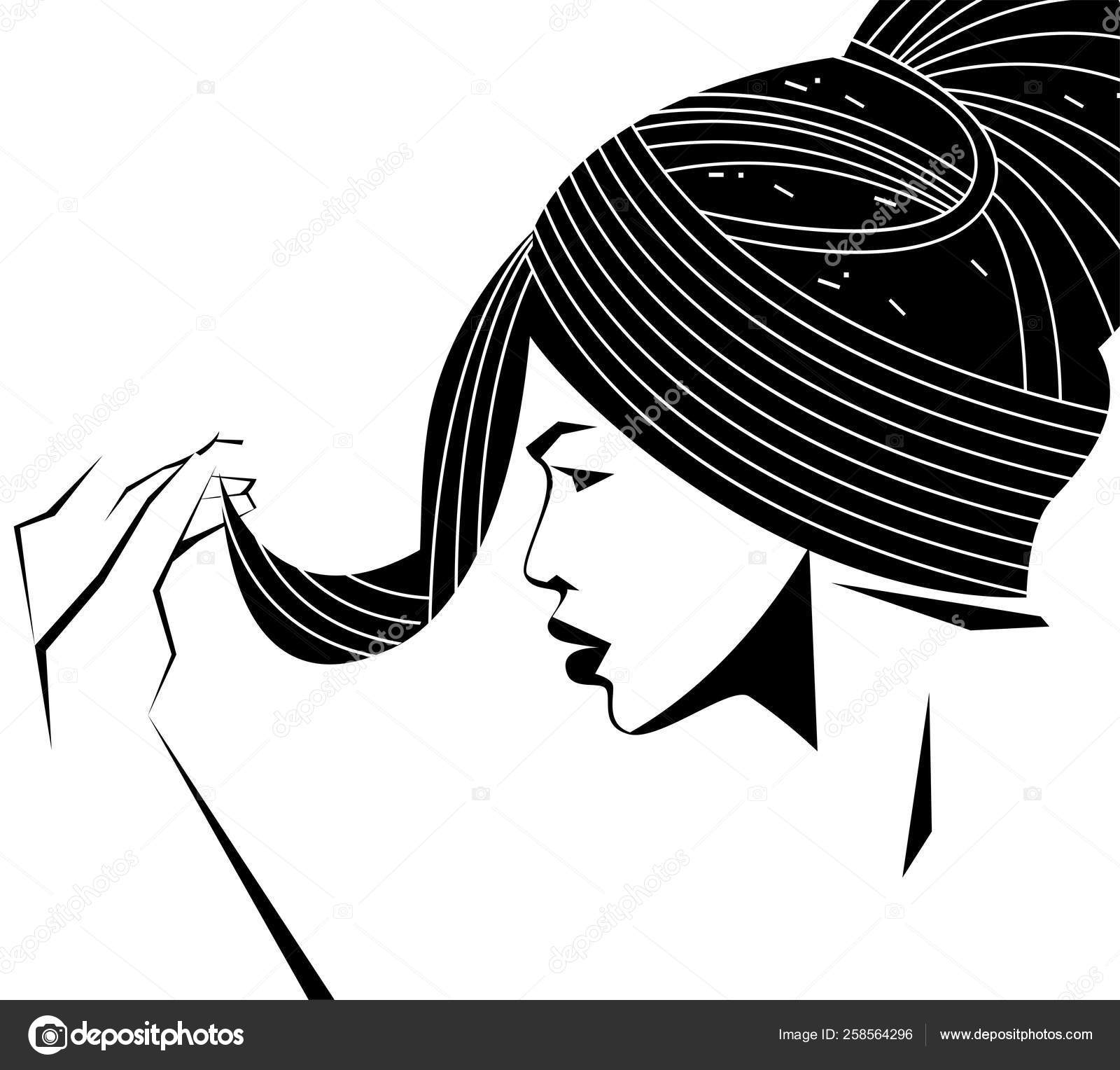 Side View Woman Face In Black And White Color Mode Stock