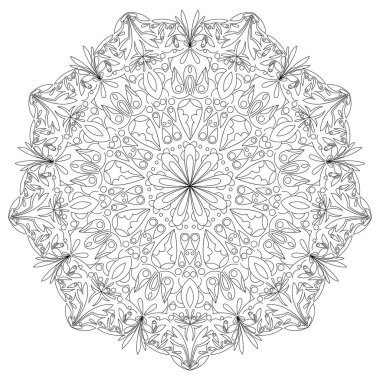 Mandala siyah beyaz el çizilmiş illüstrasyon