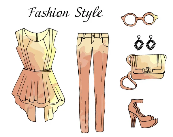 Mode Skizze Zeichnung Outfit Illustration — Stockvektor