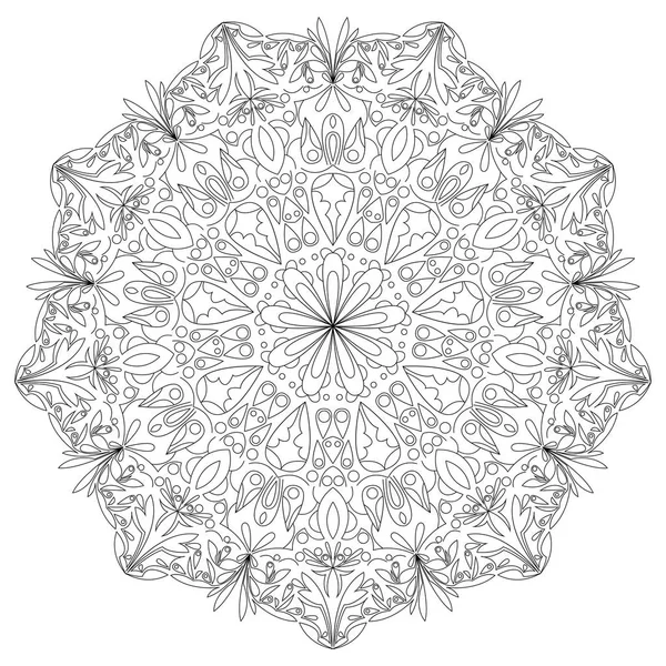 Mandala siyah beyaz el çizilmiş illüstrasyon
