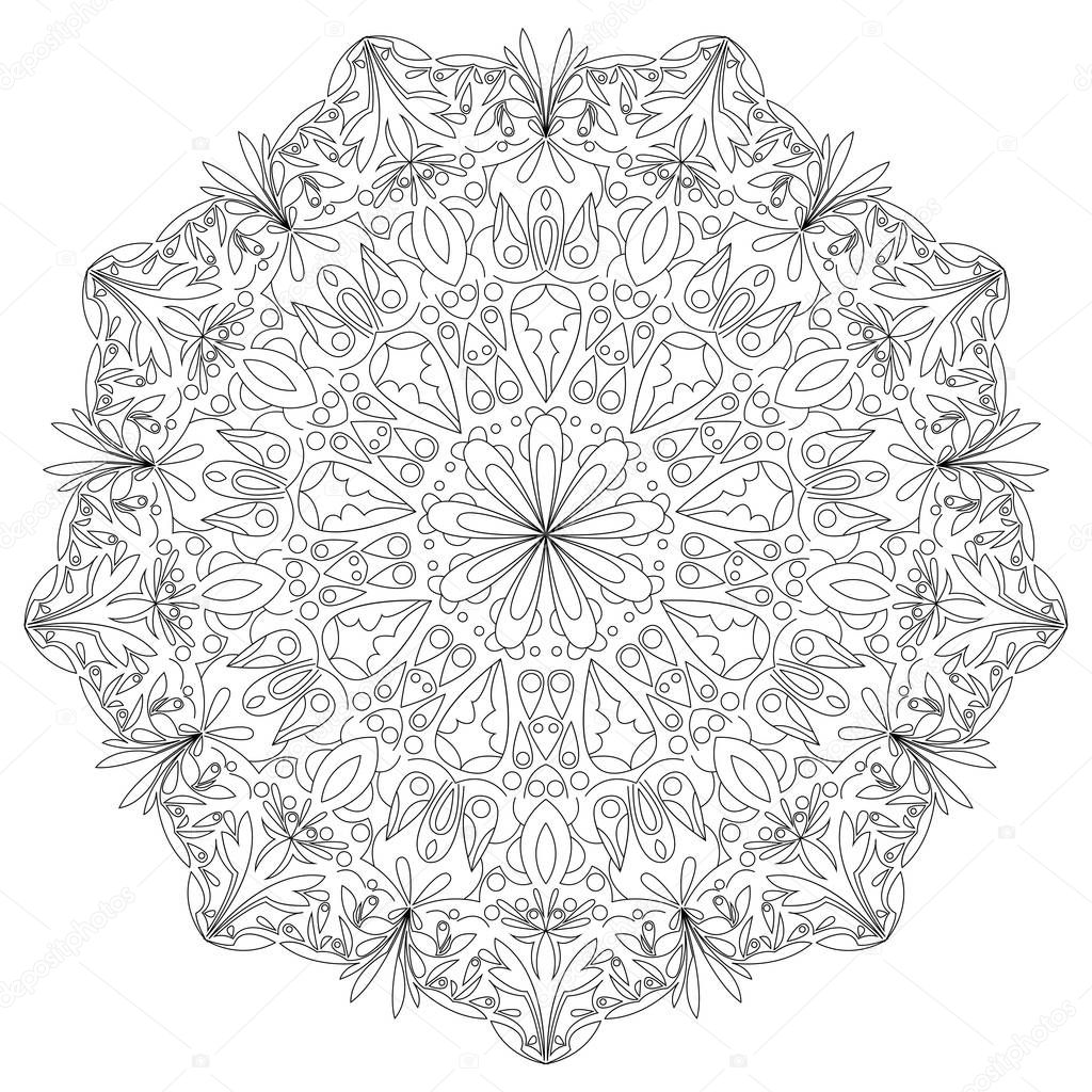 Mandala black and white hand drawn illustration