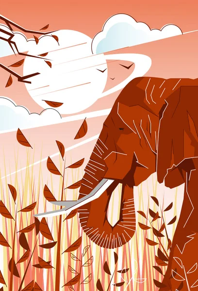 Safari magnífica escena vectorial con elefante — Vector de stock