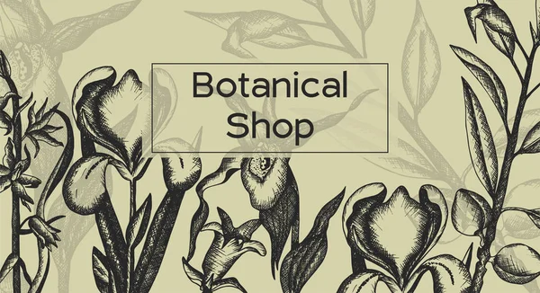 Botanisches Sommerdesign. Handgezeichnete Blumen — Stockvektor