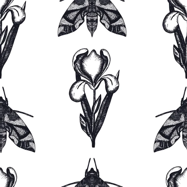 Fondo sin costuras con flor de iris dibujada a mano — Archivo Imágenes Vectoriales