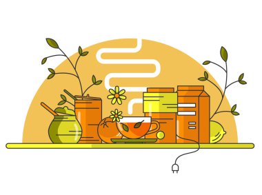 Günaydın kartı. Kahvaltılık yemek seti