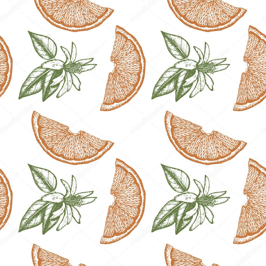 Citrus seamless pattern. Orange background