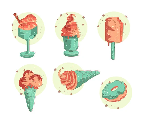 Flat drawn vector ice-cream collection — Stockvector