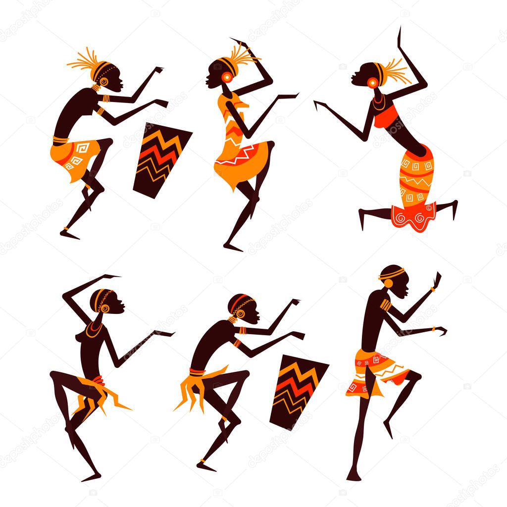 African People Silhouette Dancing Vector Set
