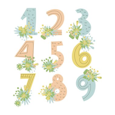 Şekil Kenarları Vektör Kümesi üzerinde Çiçek demeti olan sayılar ya da sayılar. Küçükler için Matematik Eğitimi