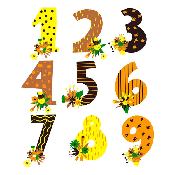 Numerais Números Com Bando Flores Rested Figure Edges Vector Set Gráficos Vetores