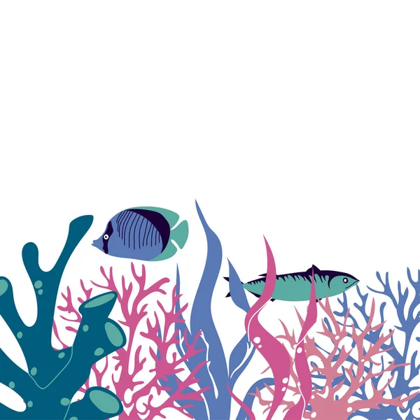 Sea Life Underwater Algae Fish Floating Vector Composition Marin Flora — Stock vektor