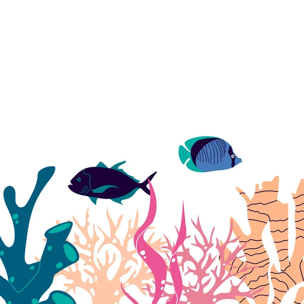 Sea Life Mit Unterwasseralgen Und Fish Floating Vector Composition Meeresflora — Stockvektor