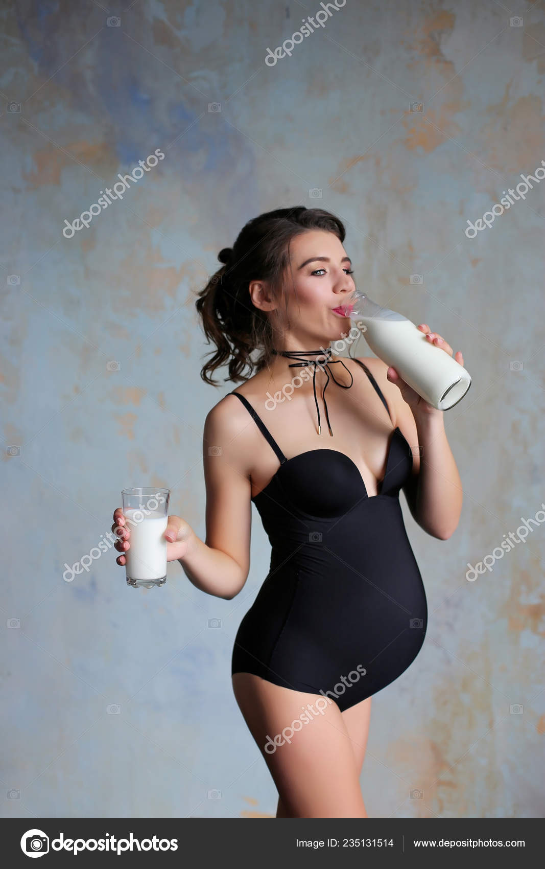 brunette and her bottle