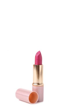 Beyaz arka plan üzerinde izole pembe ruj. Kozmetik