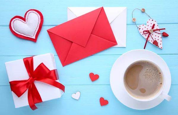 Aftelkalender Voor Valentijnsdag Achtergrond Met Decoratie Bovenaanzicht — Stockfoto