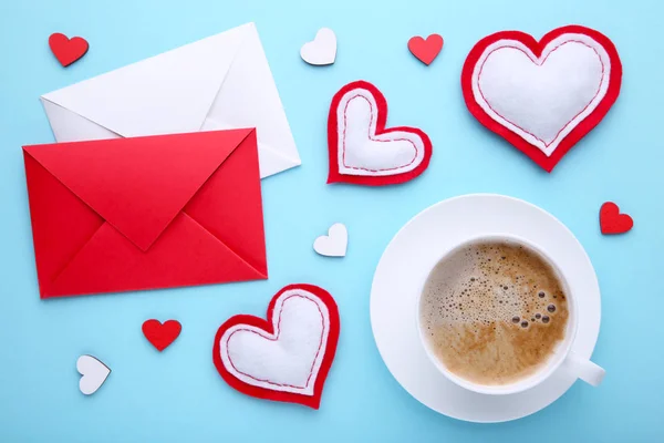 Aftelkalender Voor Valentijnsdag Achtergrond Met Decoratie Bovenaanzicht — Stockfoto