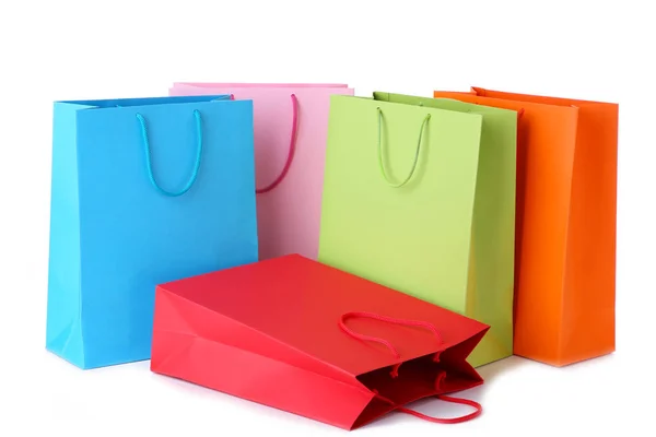 Colourful Paper Shopping Bags Isolated White Cut Out — Stock Photo, Image