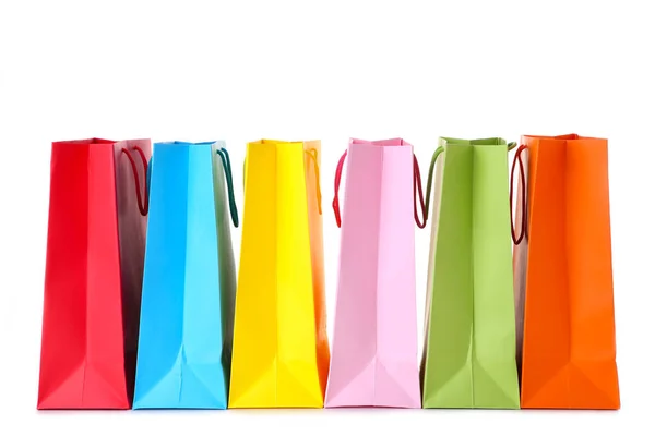Colourful Paper Shopping Bags Isolated White Cut Out — Stock Photo, Image