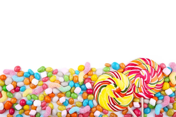 Kleurrijke Lollies Verschillende Gekleurde Ronde Snoep Geïsoleerd Witte Achtergrond — Stockfoto