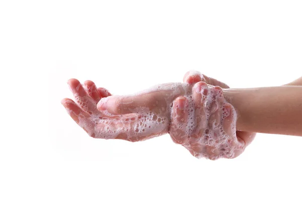 Lavarse las manos aisladas sobre un fondo blanco — Foto de Stock