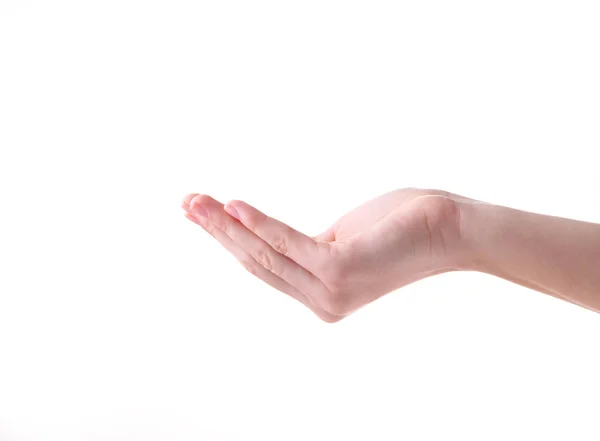 Gesto de mano femenina aislado sobre un fondo blanco — Foto de Stock