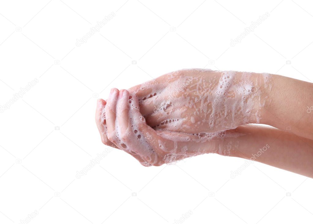 Washing hands isolated on a white background