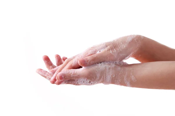 Wassen handen geïsoleerd op een witte achtergrond — Stockfoto