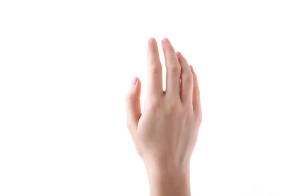 Gesto da mão feminino isolado em um fundo branco — Fotografia de Stock