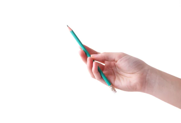 Weibliche Hand mit Bleistift isoliert auf weißem Hintergrund — Stockfoto