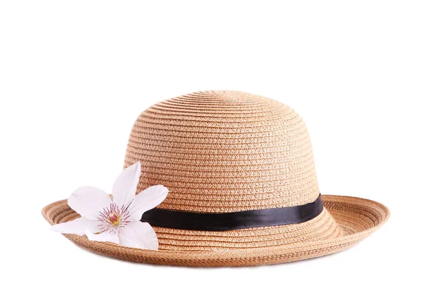 白い背景に孤立した花を持つかわいい帽子 — ストック写真