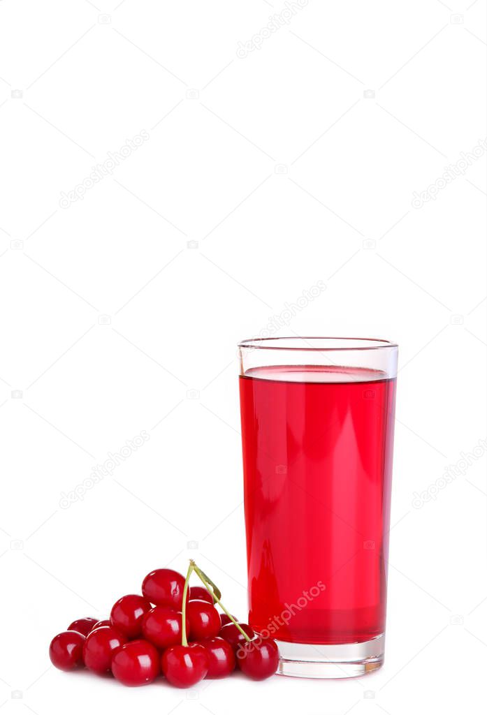 Glass of cherry juice and berries isolated on white background, cut out