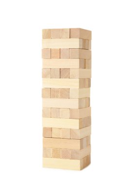 Beyaz arka planda izole edilmiş tahta bloklar. Üst görünüm