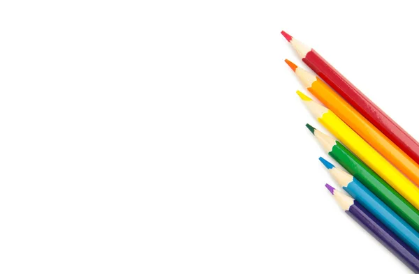 Lgbt骄傲彩虹旗 由六支彩色铅笔制成 白色背景隔离 — 图库照片