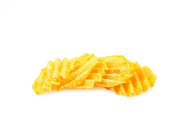 Wavy Potato Chips Isolated White Background Top View — Stock Photo, Image