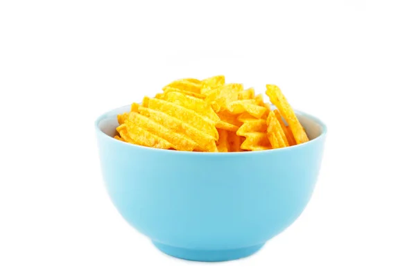 Potatis Chips Skål Isolerad Vit Bakgrund Ovanifrån — Stockfoto