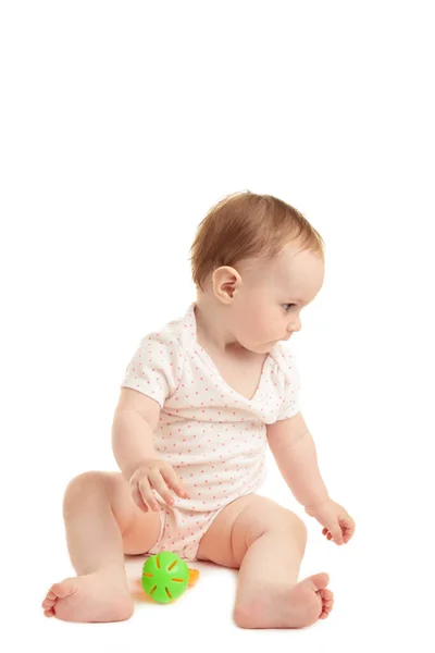 Cute Baby Girl Sitting Playing Rattle Isolated White Background Top — Stock Photo, Image